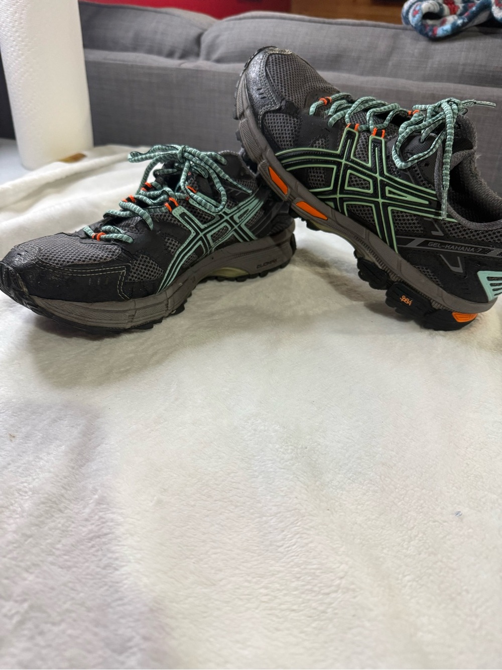 ASICS Gray and Mint Trail Running Shoes